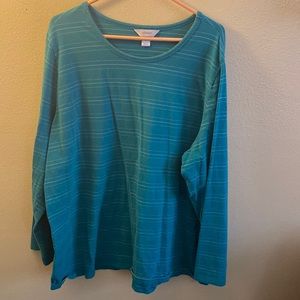 Long sleeve top -green with silver stripes